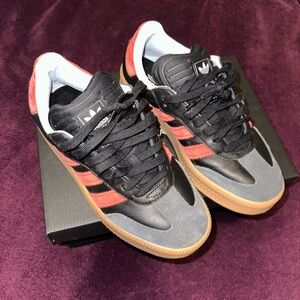 Adidas Black and Red Sneakers with Gum Sole